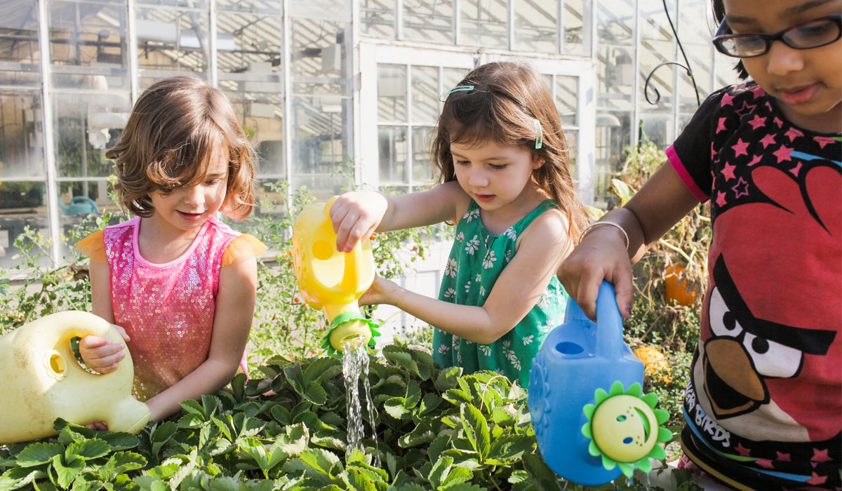 Children watering plants