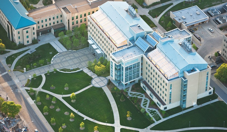 Aerial view of the Bond Life Sciences Center.