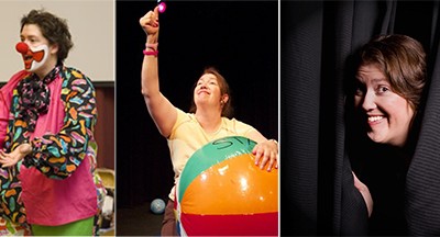 Three images of Heather Carver performing on stage.