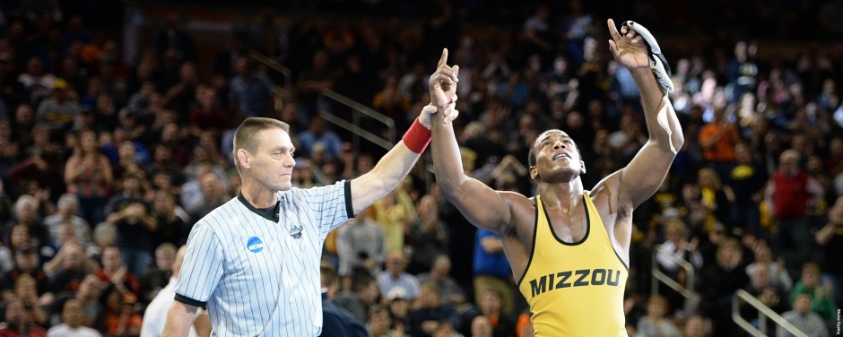 J'den Cox and referee.