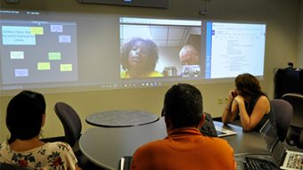 Spanning across an entire wall of the Nureva room, the Nureva Span system acts like a projector that senses when people interact with objects projected on the wall and allows them to move things around as they please. The software can handle up to 20 people interacting at one time, and the workspace can expand up to 200 feet. Although the system was designed by Nureva for businesses, the company has begun testing the system’s potential in classrooms across the nation, including Mizzou’s College of Education.
