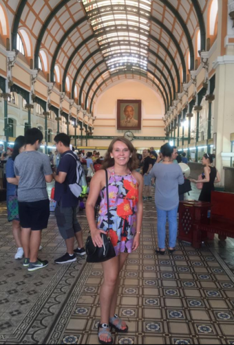 This is a picture of Allison Bonner in a train station in Vietnam