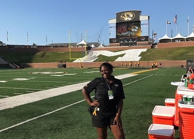 This is a picture of Melanie Graves on Faurot Field