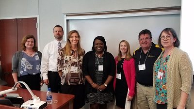 Pictured at left: Grace Atkins, MU Libraries; Dale Sanders, the Mizzou Store; and Health Sciences faculty members Molly Vetter-Smith, Botswana Blackburn, Jenna Wintemberg, Mark Kuhnert and Carolyn Orbann recently presented their work in AOER at the Mizzou Celebration of Teaching.