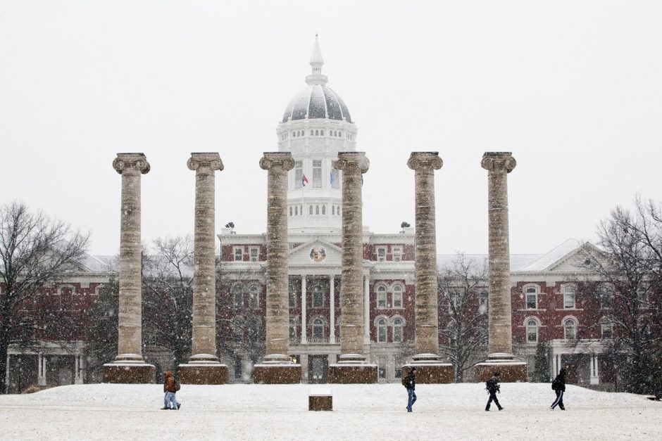 Picture of Francis Quadrangle, Jesse Hall in feb snowstorm