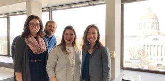Missouri Science and Technology Policy Fellows director and cofounder Rachel Owen is assisted by cofounder Mike Hendricks advisory board member and Missouri Department of Higher Education director Zora Mulligan and cofounder Hallie Thompson