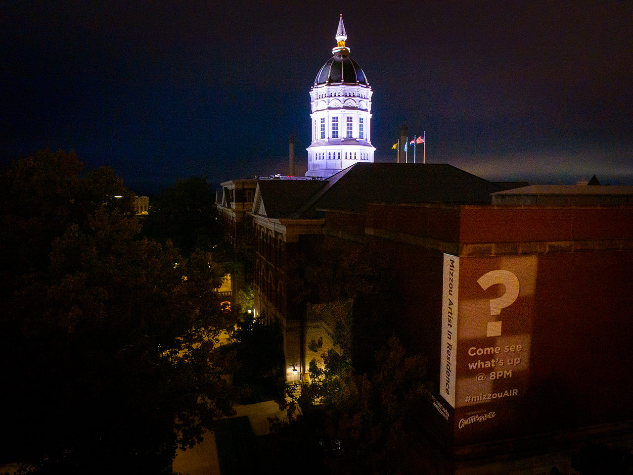 projection on jesse hall at night