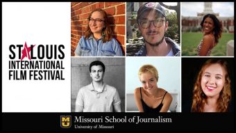film festival logo with six student headshots