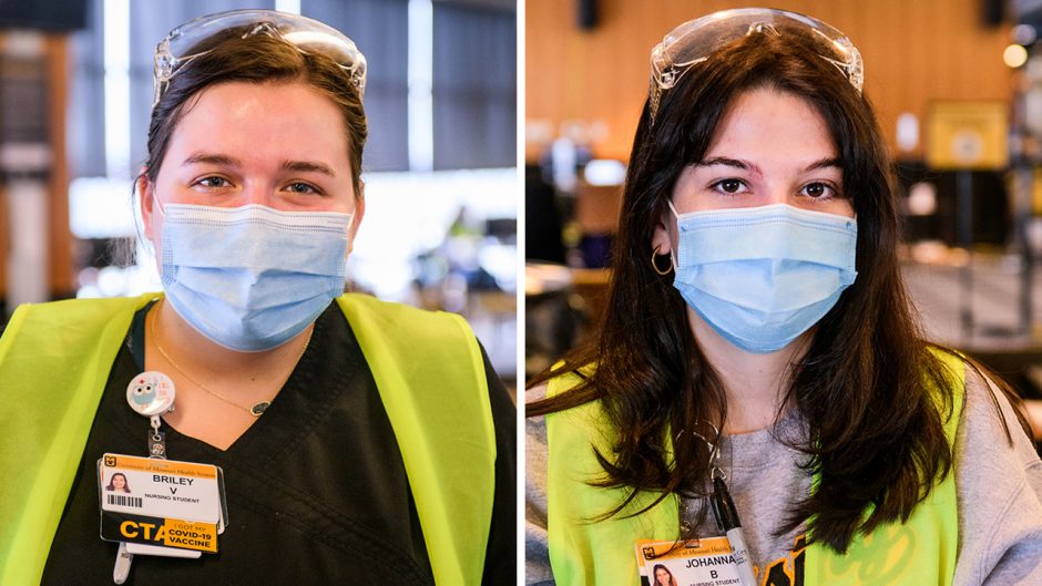 two nursing students wearing face coverings