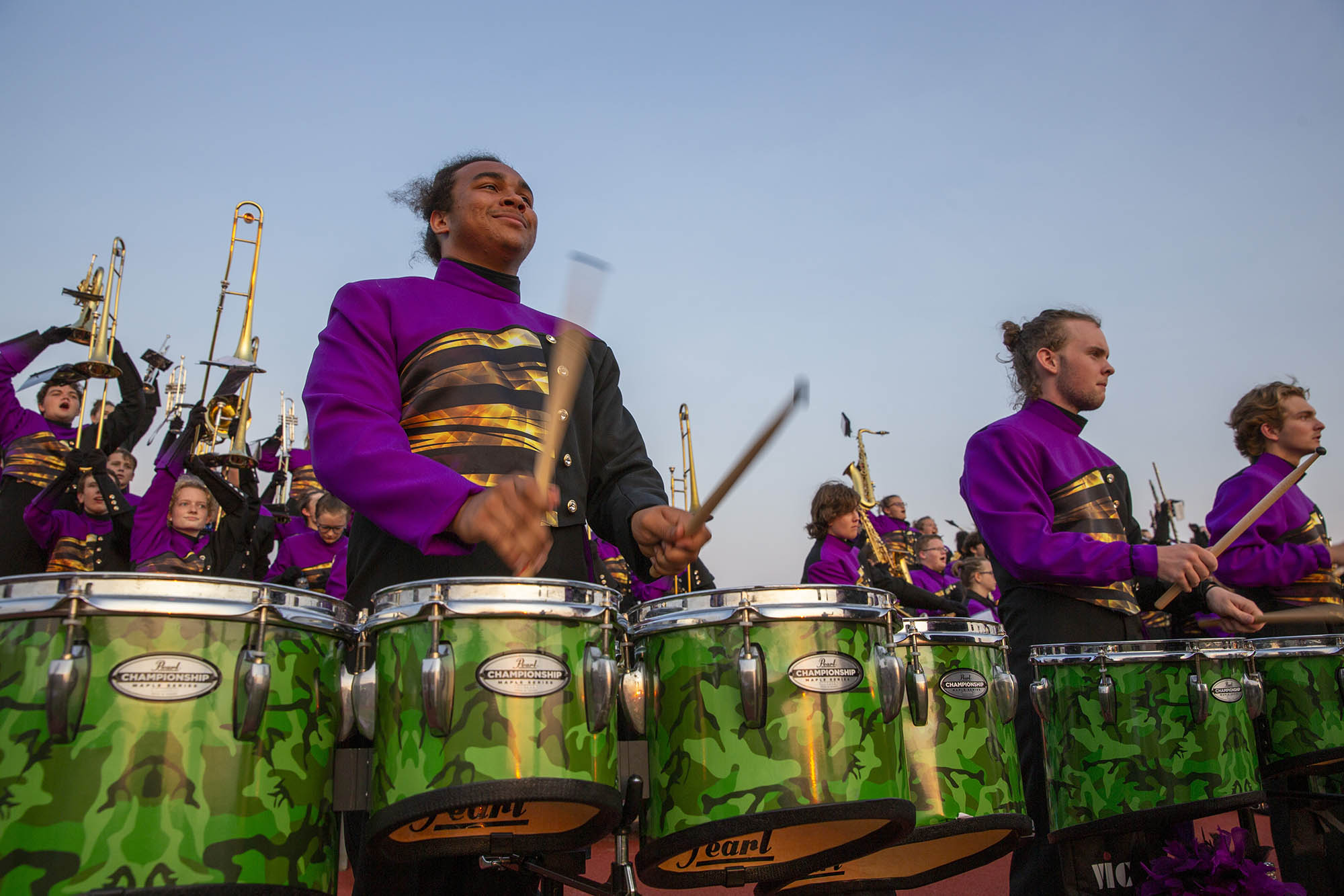 a photo of the hickman drumline playing
