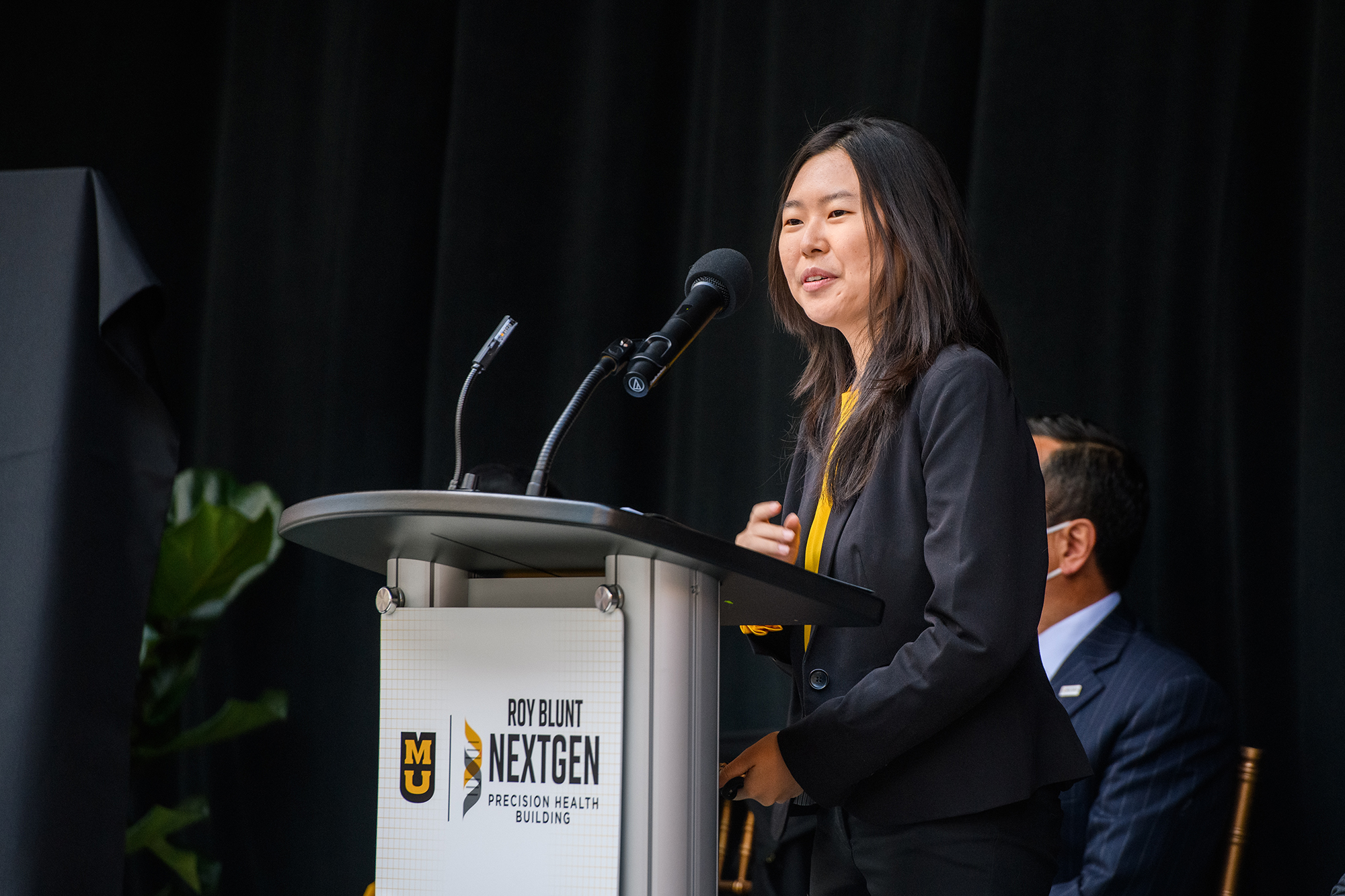 Rebecca Shyu, MU College of Engineering Student, speaks during the Roy Blunt NextGen building Grand Opening Program on Tuesday, Oct. 19, 2021 in Columbia, Mo.