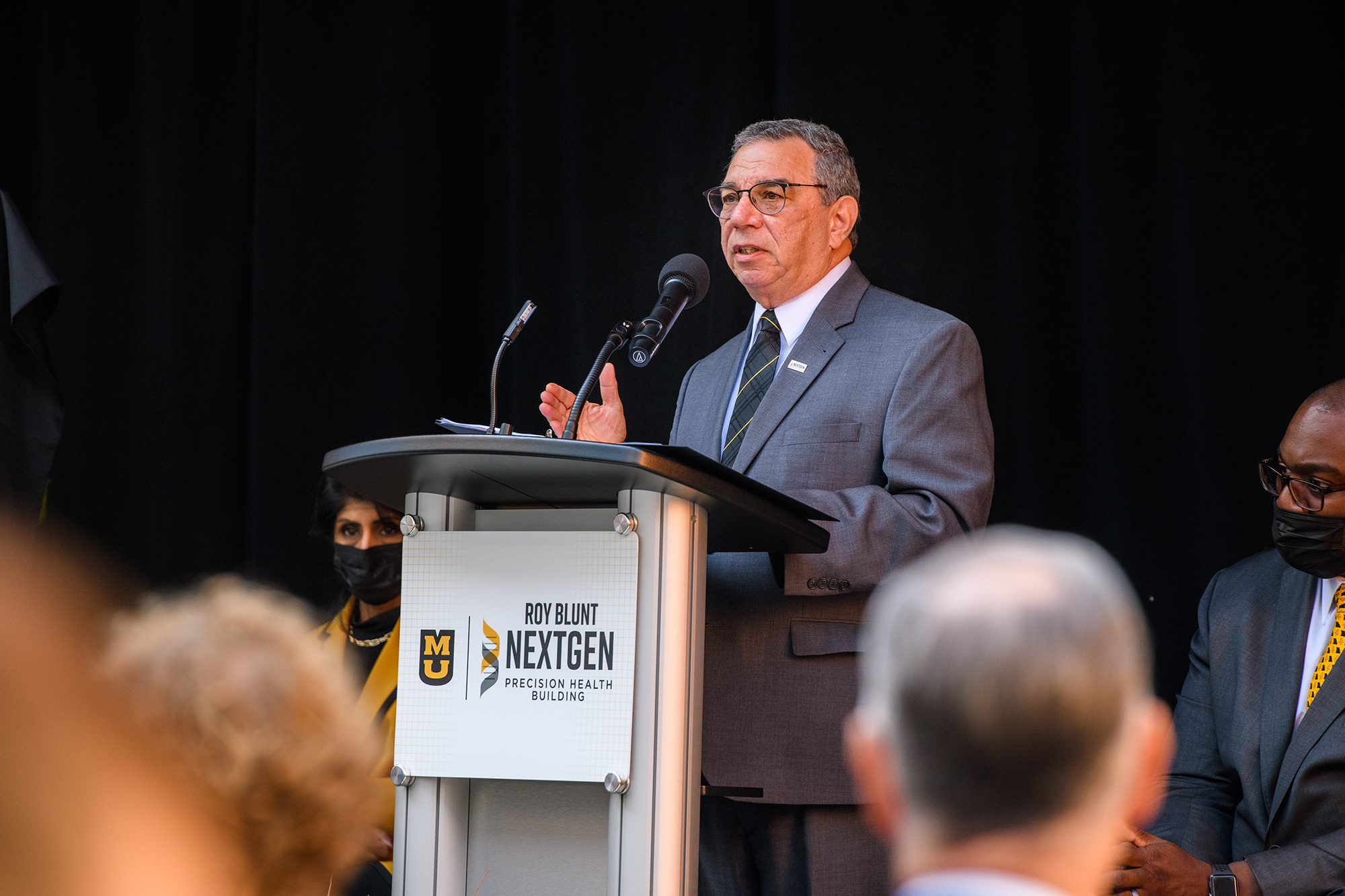 Richard Barohn, MD, Executive Vice Chancellor for Health Affairs, Executive Director, NextGen Precision Health talks during the Roy Blunt NextGen building Grand Opening Program on Tuesday, Oct. 19, 2021 in Columbia, Mo.