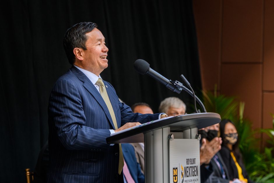 Mun Choi, University of Missouri President, speaks during the Roy Blunt NextGen building Grand Opening Program on Tuesday, Oct. 19, 2021 in Columbia, Mo.