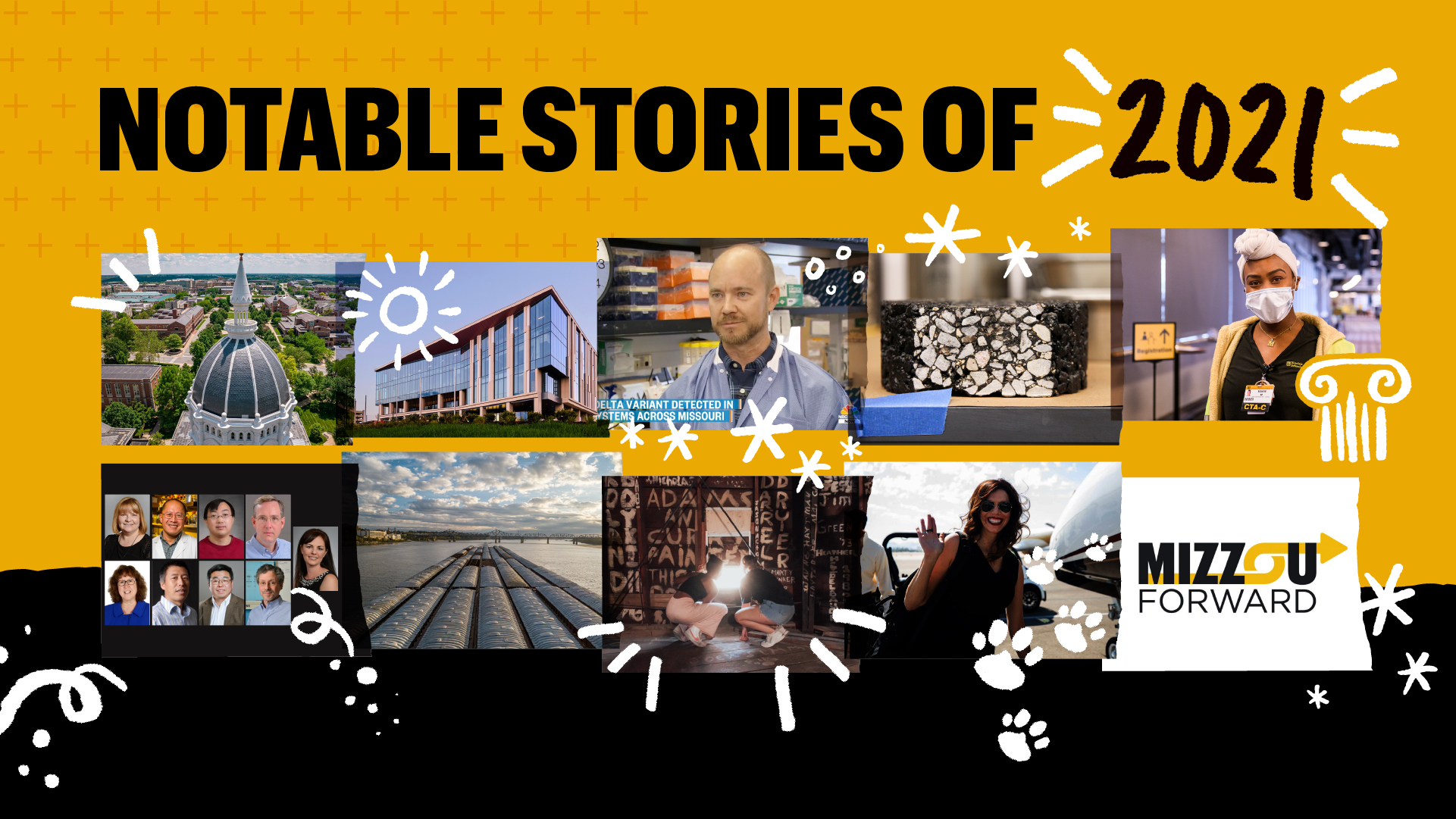 graphic that says "notable stories of 2021" and has a collage of photos on it