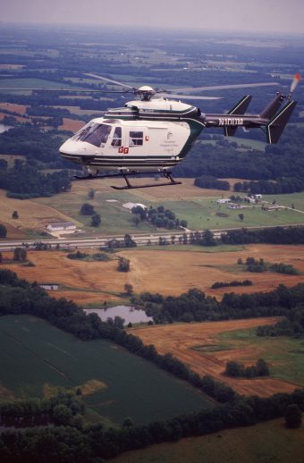 University Hospital helicopter in flight