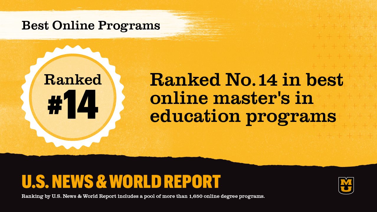 graphic that says "best online programs. ranked no. 14 in best online master's in education programs" with u.s. news & world report at the bottom