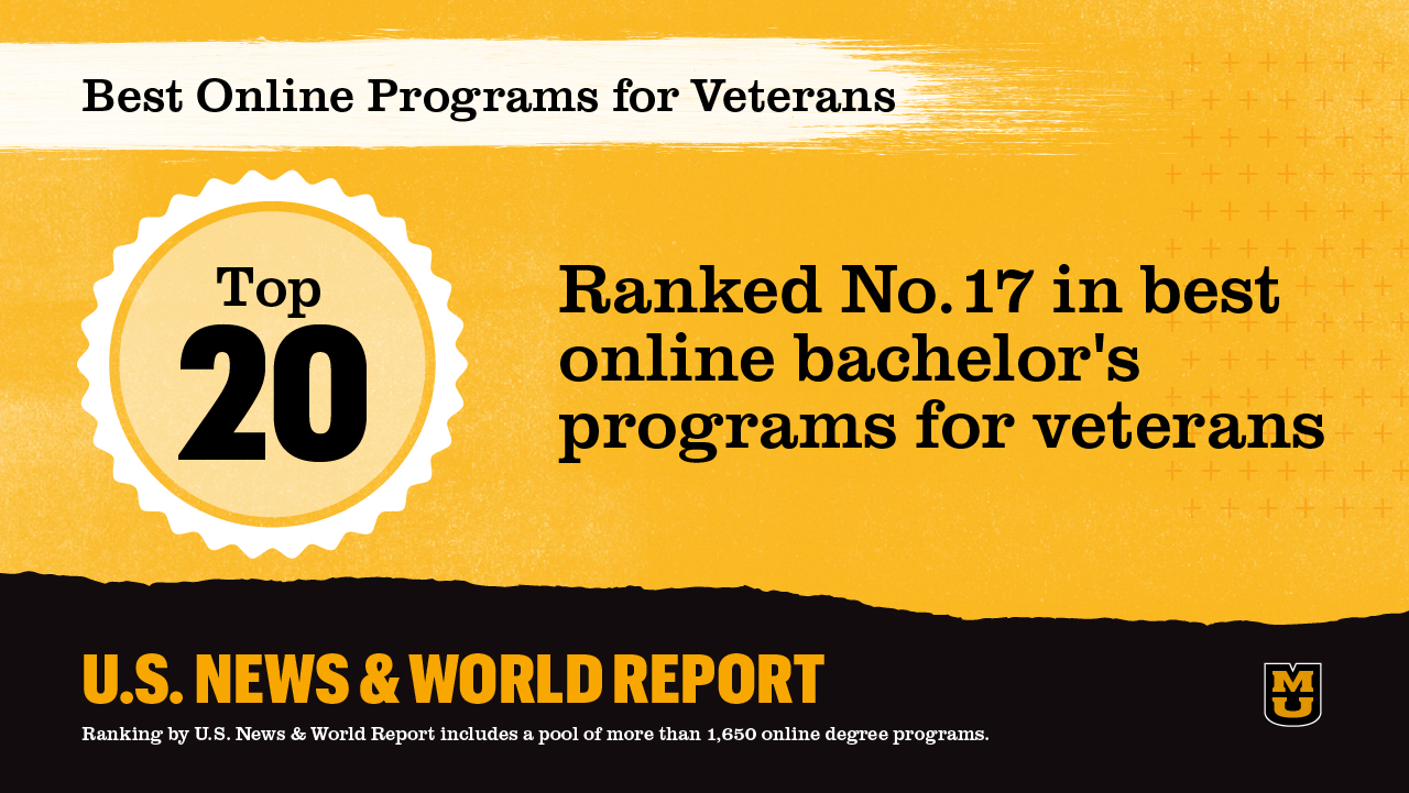 graphic that says "best online programs for veterans. ranked no. 17 in best online bachelor's programs for veterans" with u.s. news & world report at the bottom