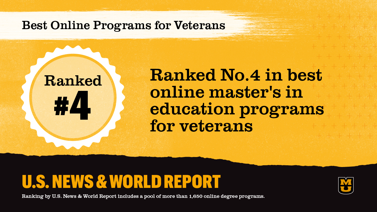 graphic that says "best online programs for veterans. ranked no. 4 in best online master's in education programs for veterans" with u.s. news & world report at the bottom