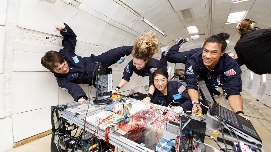 students in a zero-gravity environment
