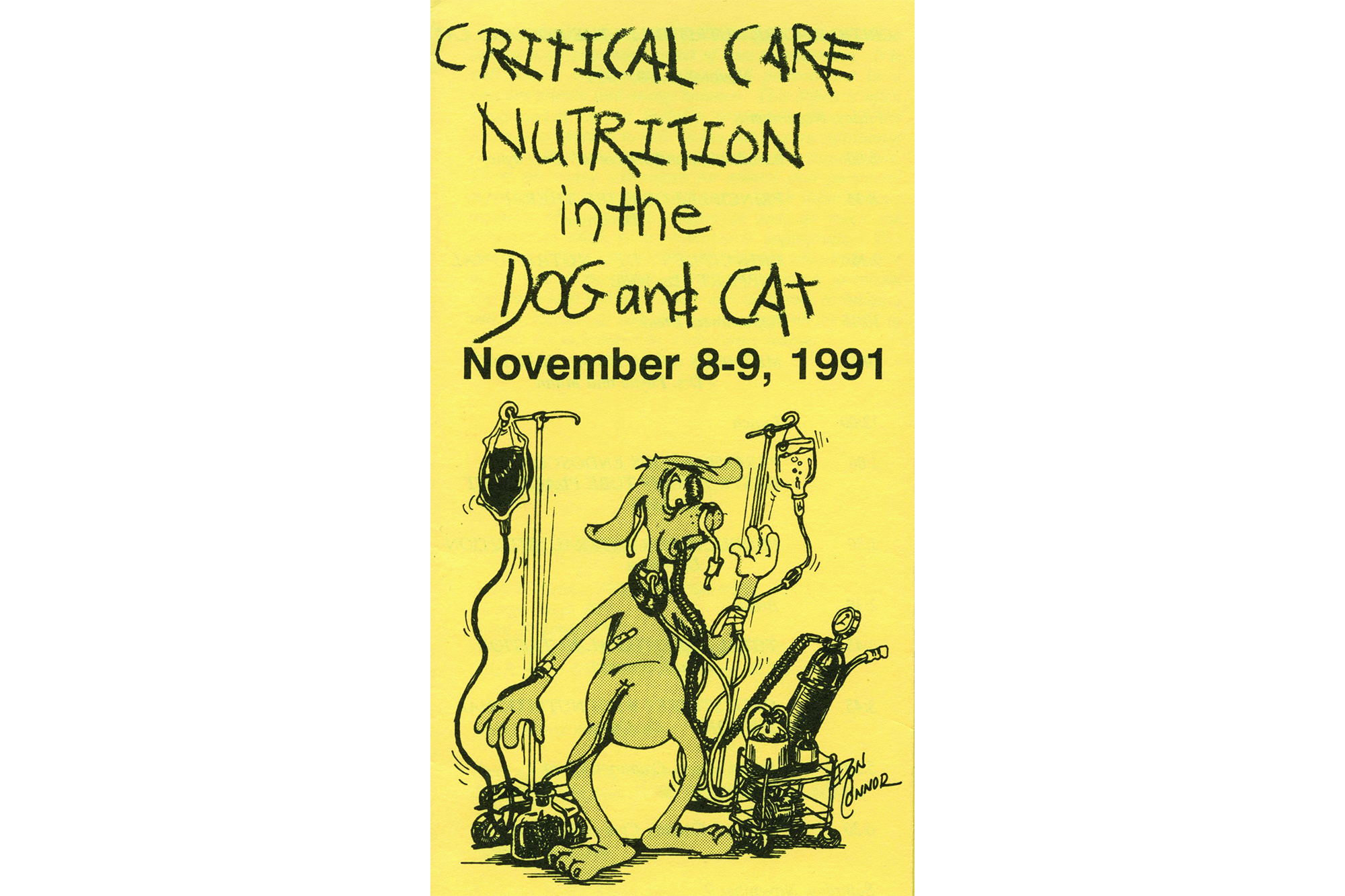 critical care nutrition in the dog and cat illustration from 1991. illustrated by don connor.