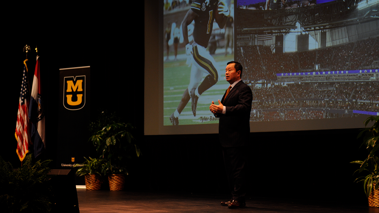 This is an image of President Choi talking about the football program.