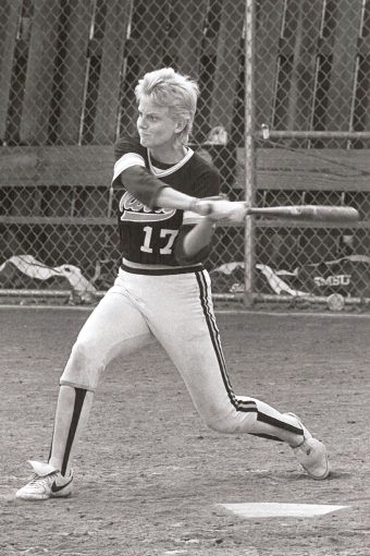 Kris Schmidt playing softball