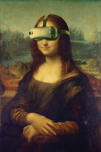 Mona Lisa wearing VR goggles
