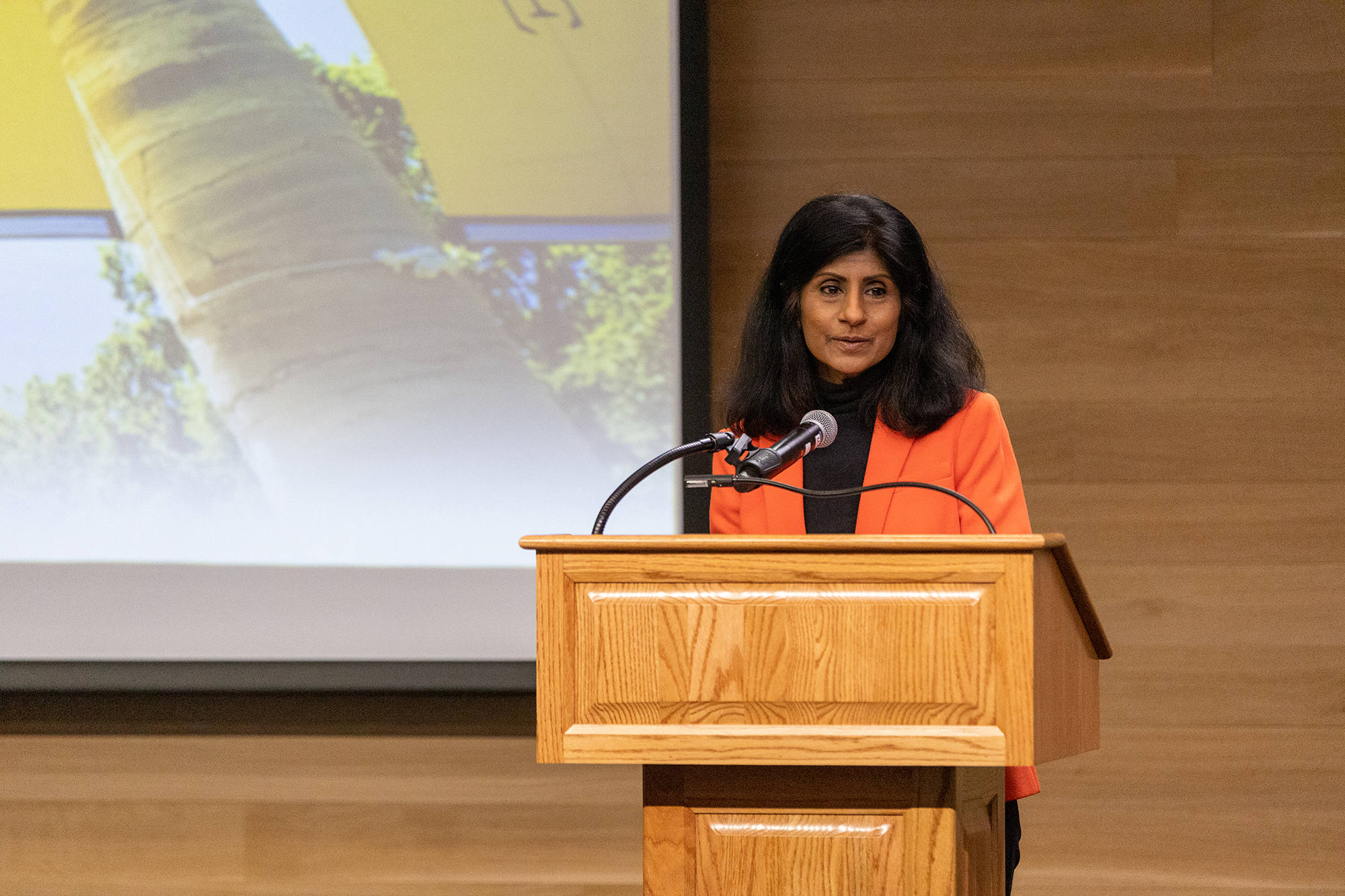 provost latha ramchand speaks at an event