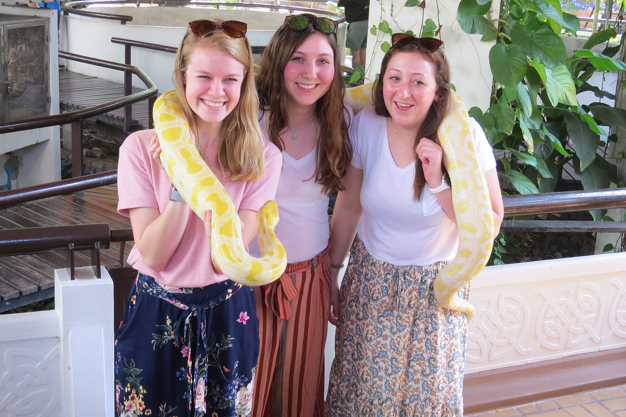 Elizabeth Fahrmeier and friends with a giant snake