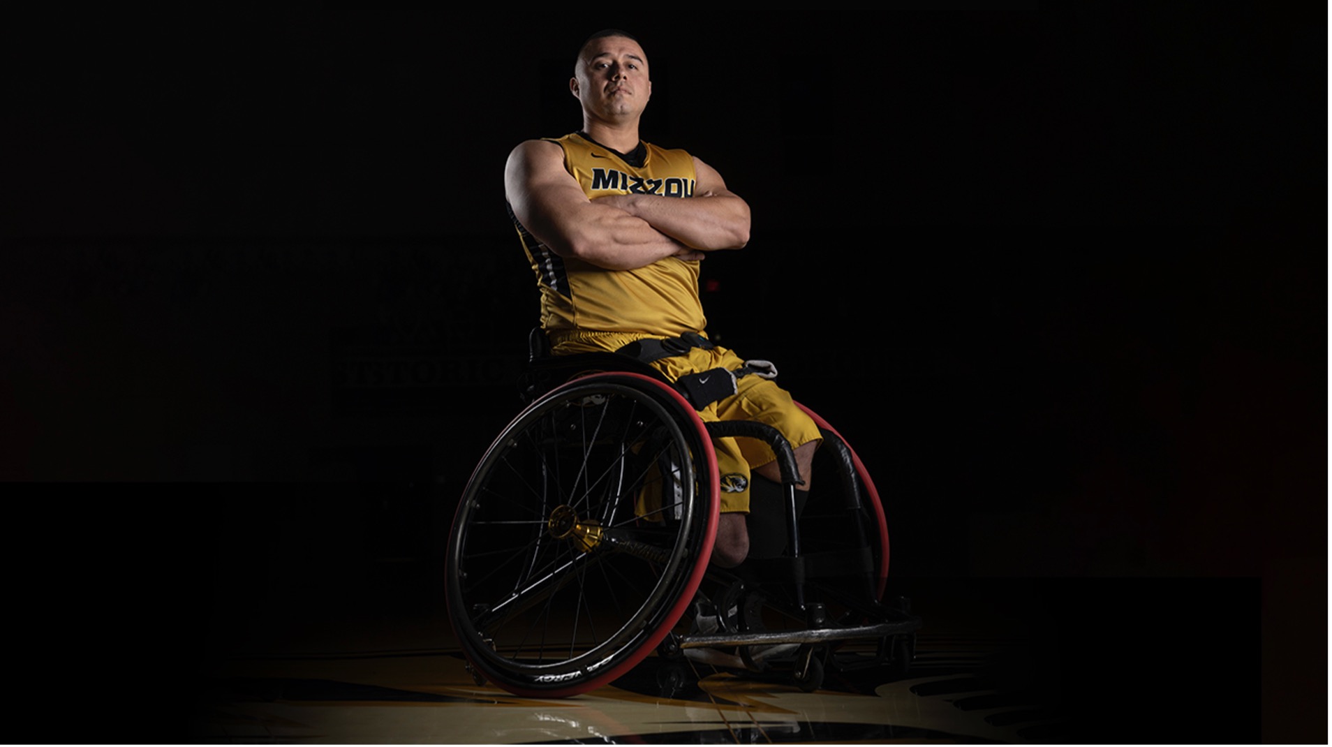 Eric Rodriguez portrait in Mizzou wheelchair basketball uniform
