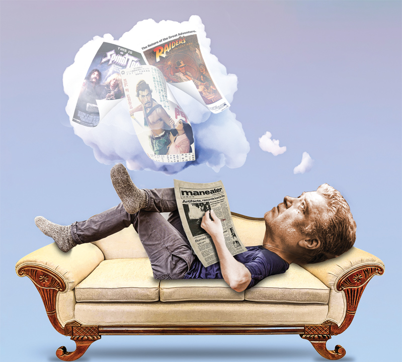 illustration of man on couch thinking about movies
