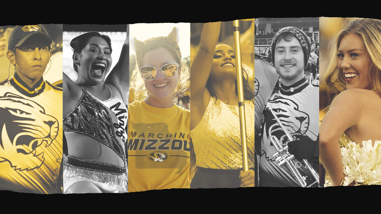 Picture of six students from the Marching Mizzou Leadership Team