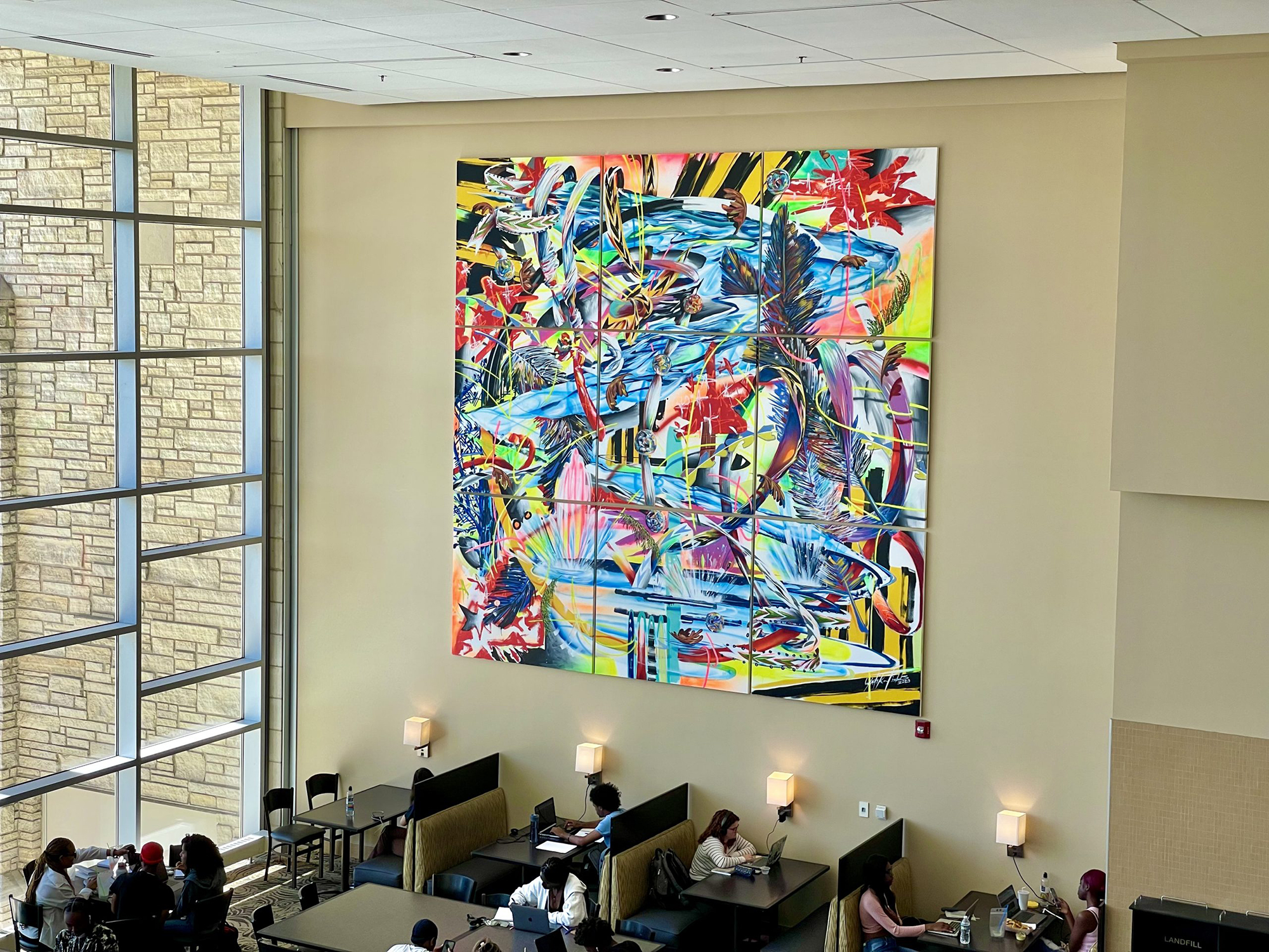 Large abstract painting in MU Student Center