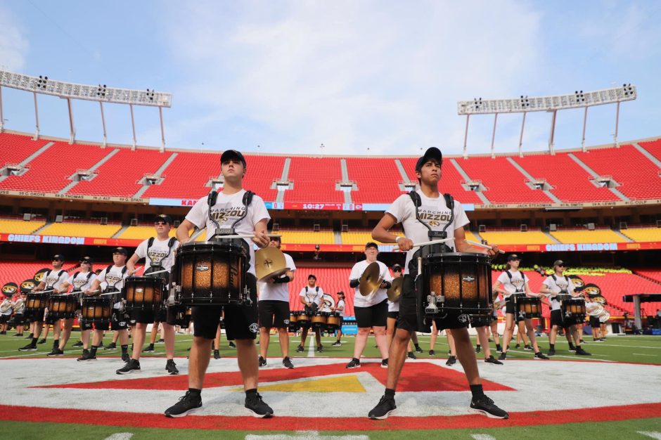 Picture of a college marching band drumline