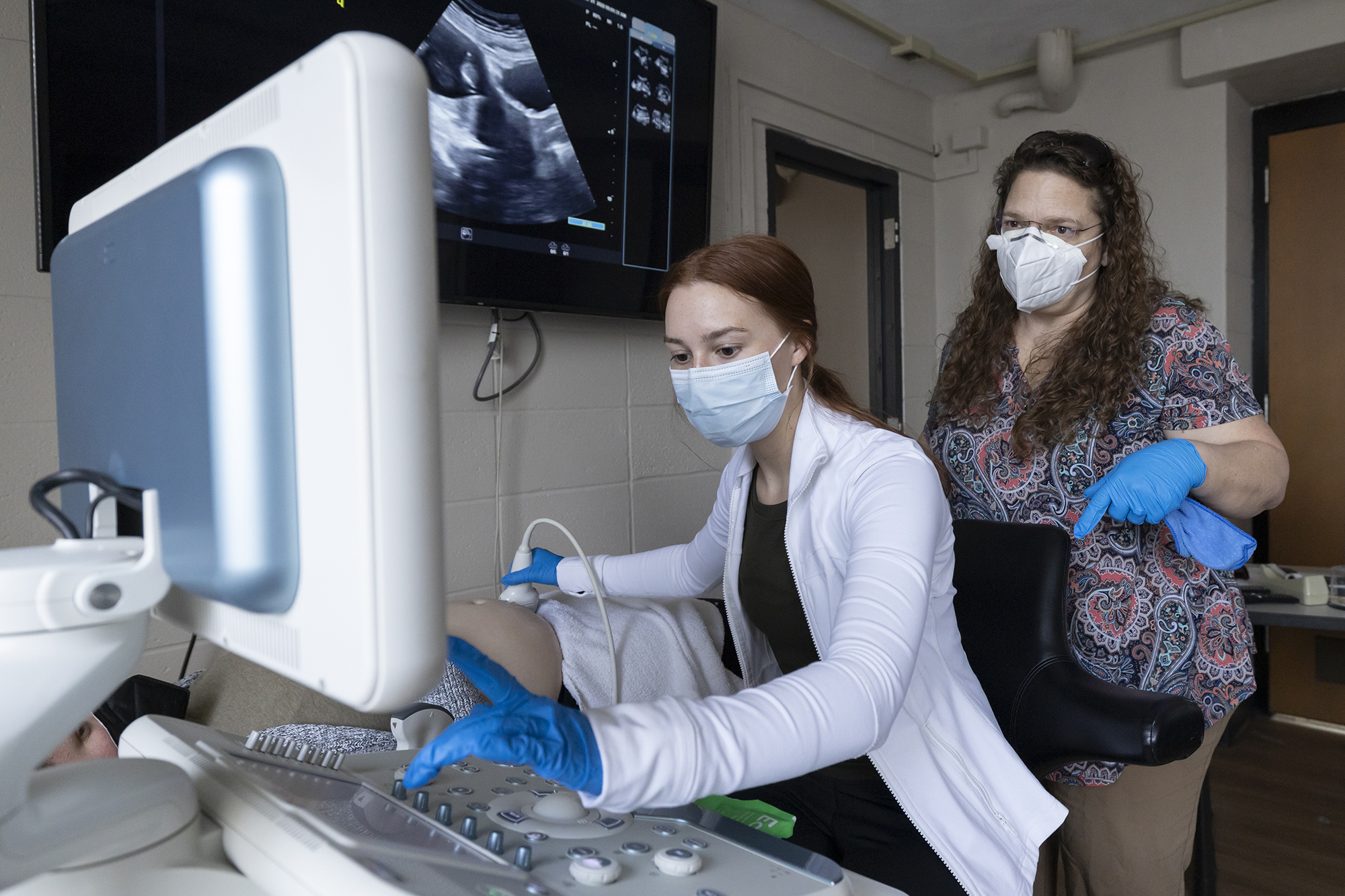 Nursing students learn to use an ultrasound scanner in Lewis Hall Feb. 21, 2022. 