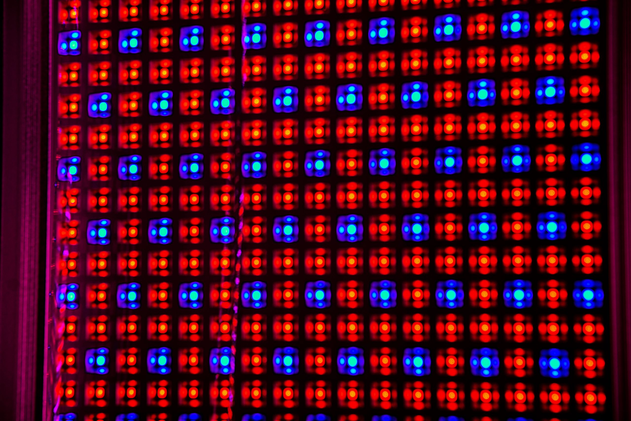 a display of red and blue alternating lights