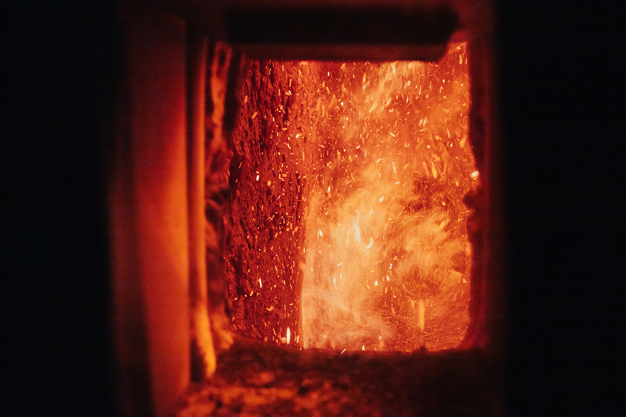 Inside the biomass furnace.