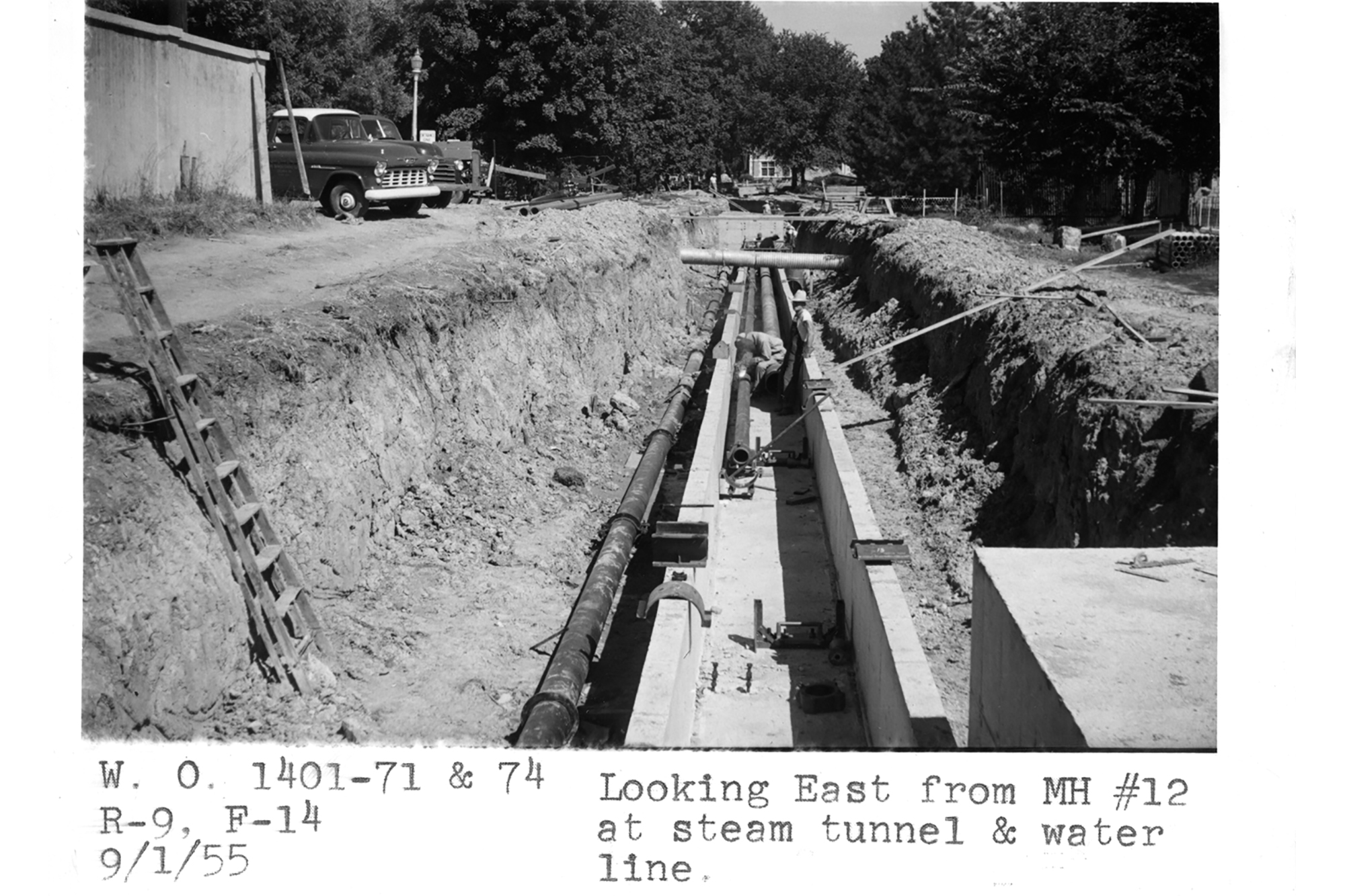 Looking East from MH #12 at steam tunnel and water line