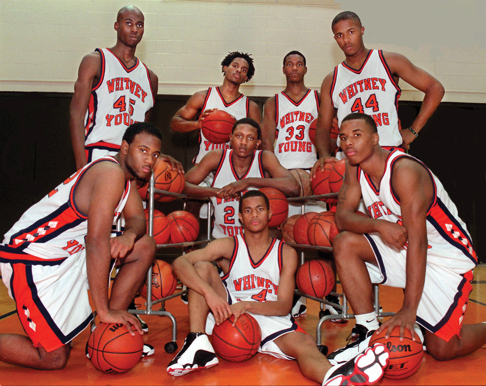Dennis Gates with his high school basketball teammates in 1998.