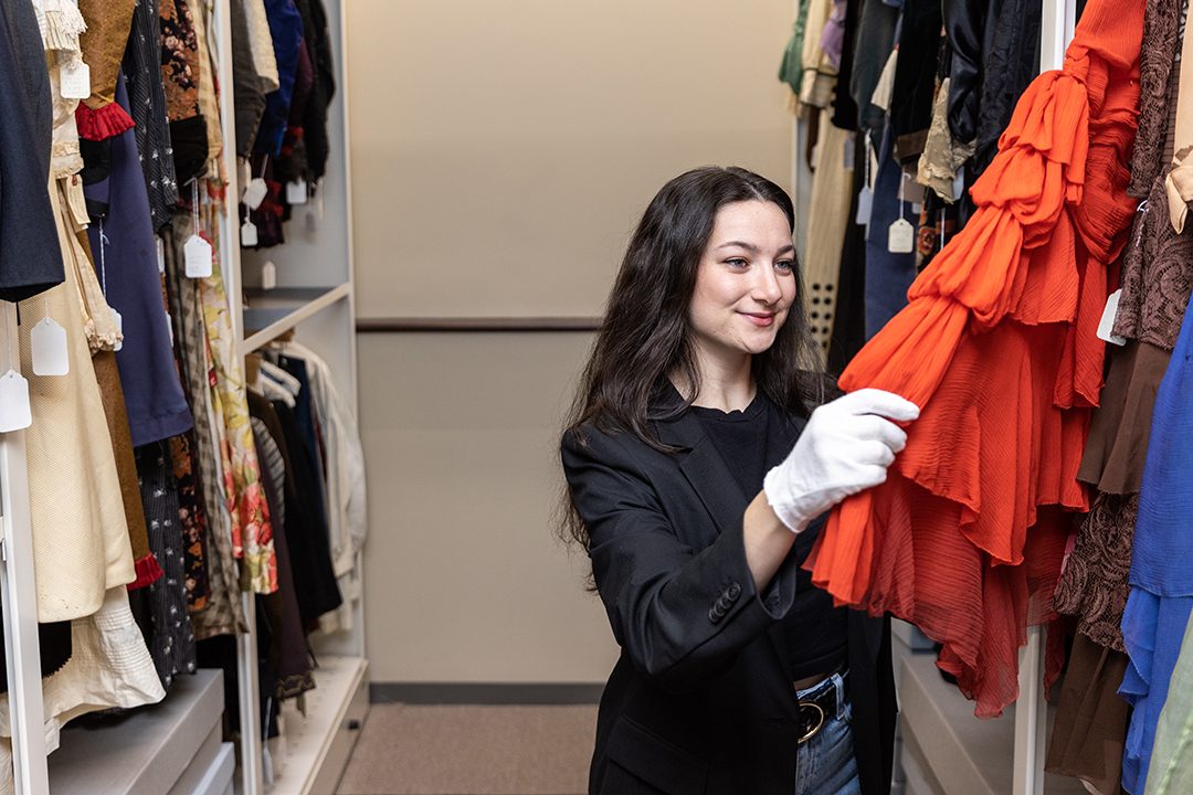 Michelle Gershkovich inspects garments in one of MU's Textile and Apparel Management labs.
