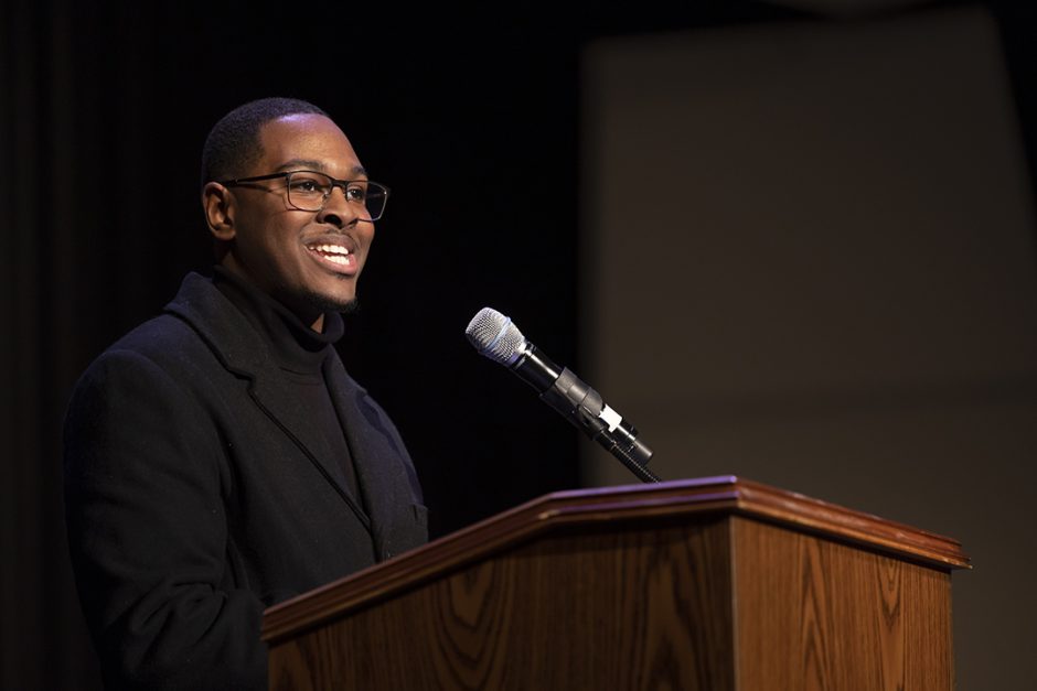 Reggie Coleman at the Missouri Theatre podium