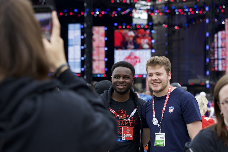 Garrett Parker and Garrett Pave pose for a portrait at the 2023 NFL Draft.