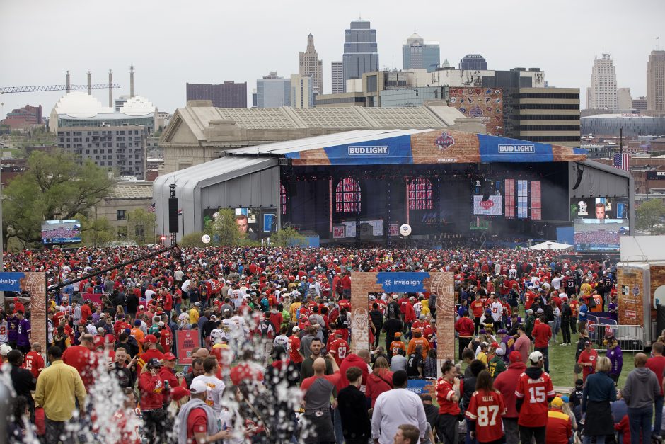 Aerial shot of fans at the 2023 NFL Draft in Kansas City, Missouri