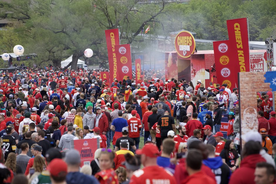 Aerial shot of fans at the 2023 NFL Draft in Kansas City, Missouri