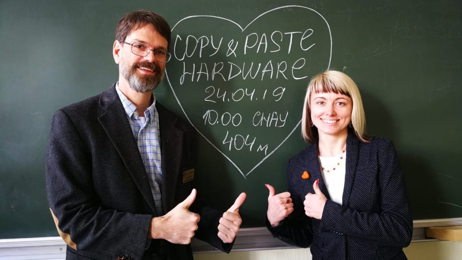 J. Scott Christianson (left) and Oksana Zamora (right) in spring 2019. Christianson was invited by Zamora to give a series of joint talks to students at Sumy State University in Ukraine.