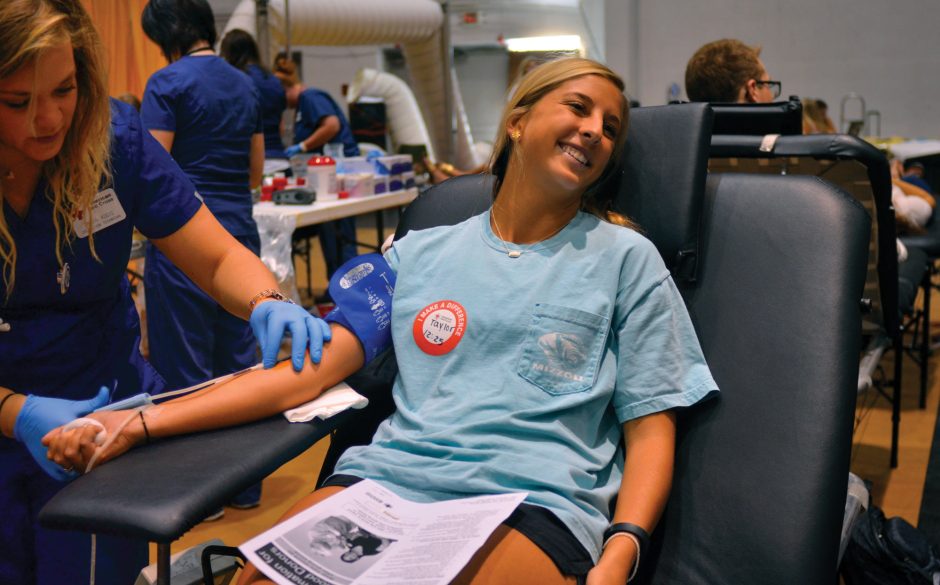 student donating blood