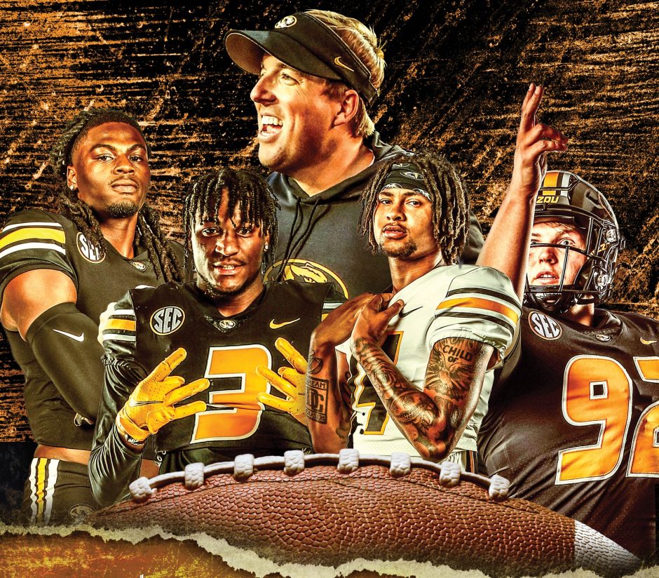 group collage of Mizzou football coach and players