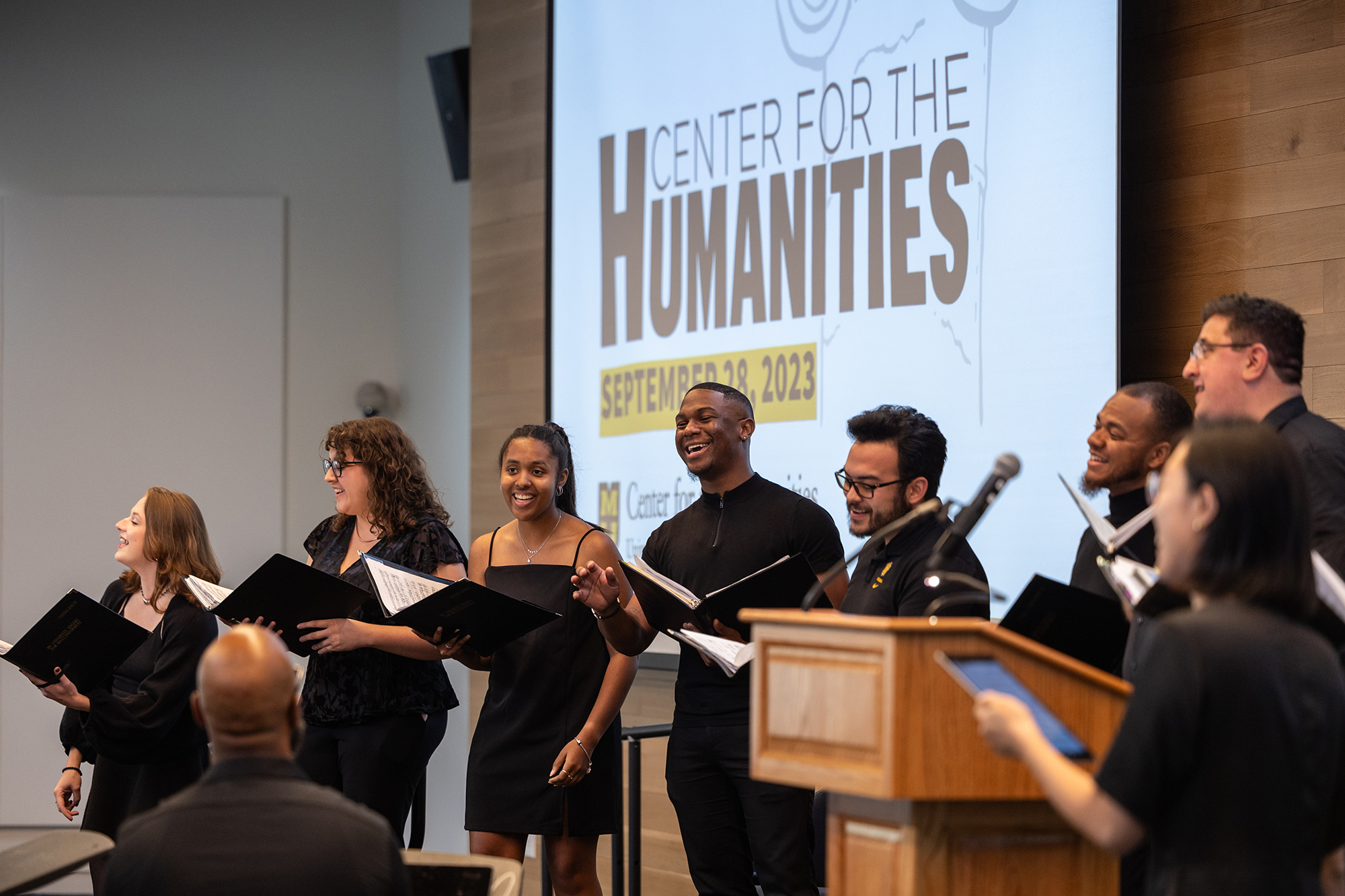 A choir from the MU College of Arts and Science, performs during the Center for the Humanities launch at the State Historical Society of Missouri.