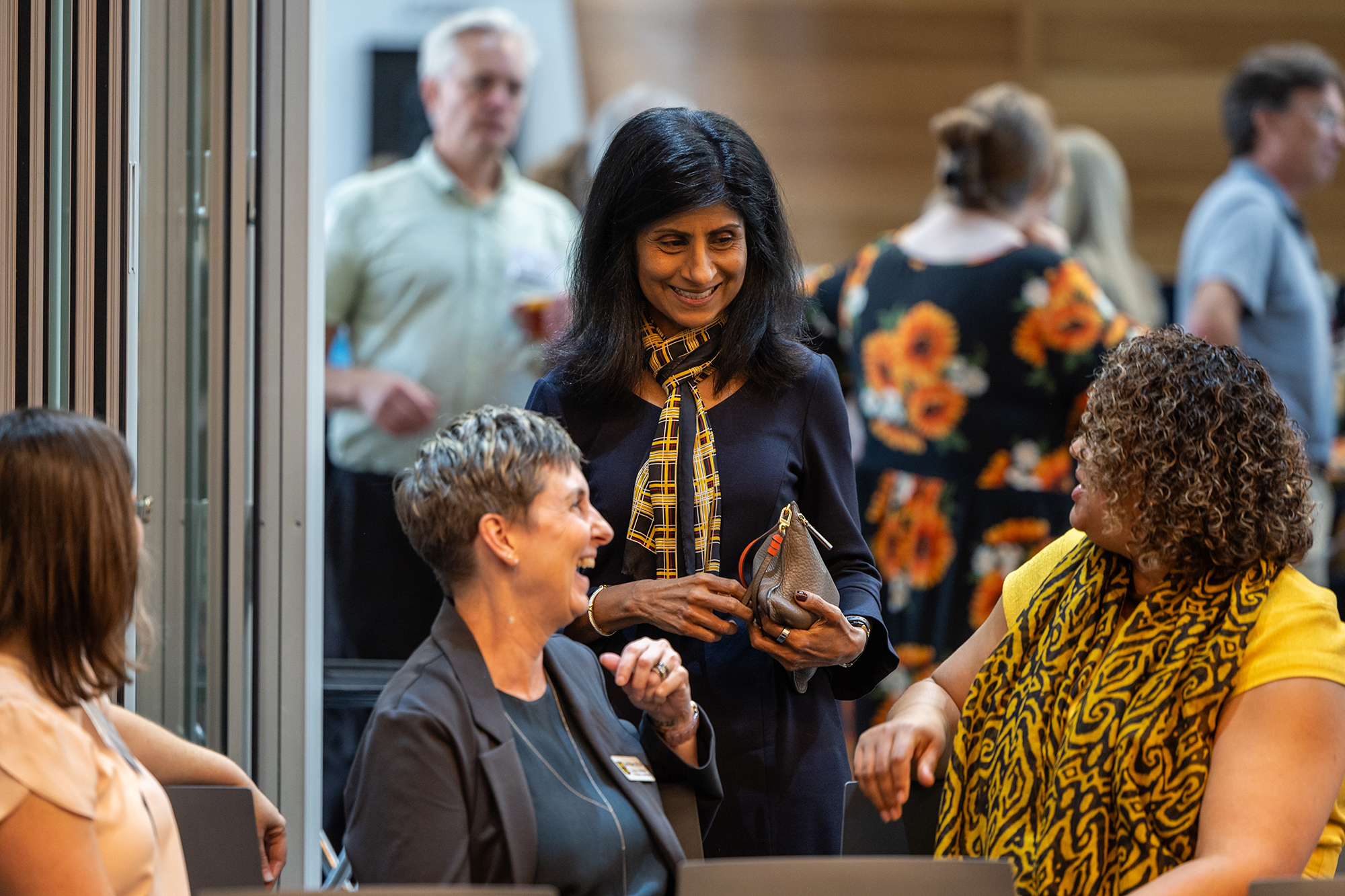 MU Provost and Executive Vice Chancellor for Academic Affairs Latha Ramchand visits with guests during the Center for the Humanities launch at the State Historical Society of Missouri.