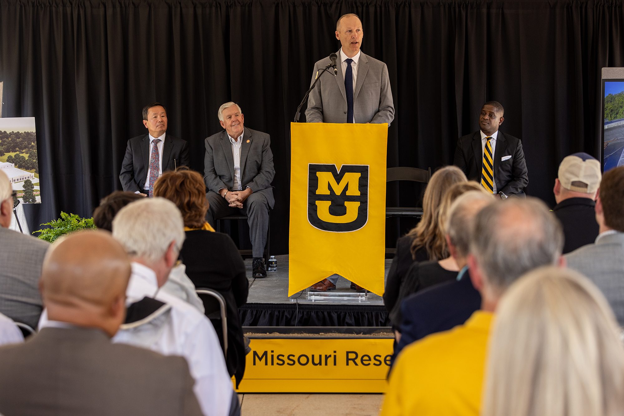 Matt Sanford, executive director of the University of Missouri Research Reactor, addresses the audience during the groundbreaking ceremony for MURR West.